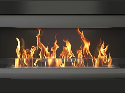 Modern Fireplace Interior Design With Bright Dancing Flames And Sleek Metal Finish 3d model