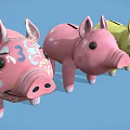 Three Colorful Piggy Banks With Unique Patterns And Designs On Blue Background
