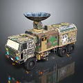 Military Camouflage Truck Equipped With Satellite Dish Antenna And Communication Equipment