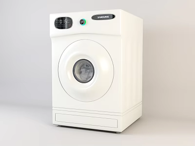 White Front Load Washing Machine With Round Door And Digital Control Panel 3d model