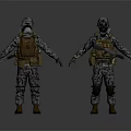 Front And Back Views Of Military Characters In Camouflage Uniforms With Tactical Gear And Weapons