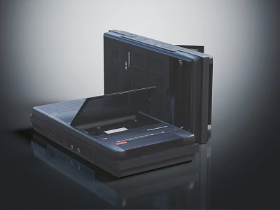Sleek Black Office Equipment With Open Design Interface Ports And Red Logo 3d model