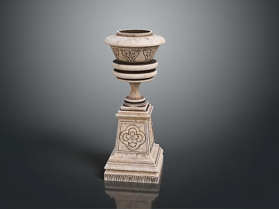 Stone Carved Intricate Decorative Pillar With Round Top Bowl And Square Base 3d model