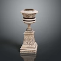 Stone Carved Intricate Decorative Pillar With Round Top Bowl And Square Base