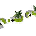 Green Circular Banquette Sofas Indoor Setup With Small Tables And Plants 3d model