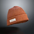 Orange Ribbed Knit Beanie Hat with White Label and Soft Winter Texture 3d model
