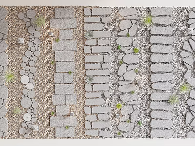 Rockery Stones Garden Path Design With Pebbles Slabs And Small Plants 3d model