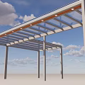 Outdoor Canopy With Black Frame And Glass Top In Grass Field Under Blue Sky