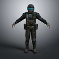 Man In Camouflage Uniform With Helmet Goggles And Tactical Gear