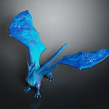 Mythical Blue Dragon With Gradient Blue Color And White Patterned Wings On Dark Background 3d model