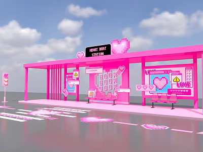 Sweet Heart Custom Pink Building With Heart Decorations And Storefront Design 3d model