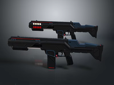 Futuristic Sci Fi Weapon Design With Two Black Guns And Red Accents 3d model