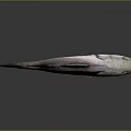 3D Rendered Fish with Silver Body and Blue Fins on Gray Background with Reflection