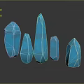 Polished Blue Geometric Crystal Shapes In Various Sizes On Reflective Black Surface