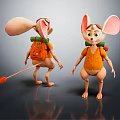 Cartoon Mouse Characters In Orange Outfits With Backpacks Large Ears And Tail Front Back Views