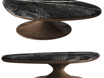Stylish Round Coffee Table With Black Marble Top And Wooden Curved Base Modern Decor Accent 3d model