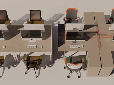 Modern Office Desk Workstations With Ergonomic Chairs Computer Monitors And Keyboards 3d model