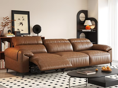 Vintage Brown Leather Reclining Three Seater Sofa For Cozy Modern Living Room Home Decor 3d model