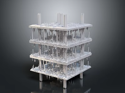 Cartoon Scene Futuristic Multilayered Structure With Transparent Icicle Like Design And Pillars 3d model