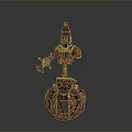 Intricate Mechanical Robot Figure Standing On Spherical Metallic Base With Design Details
