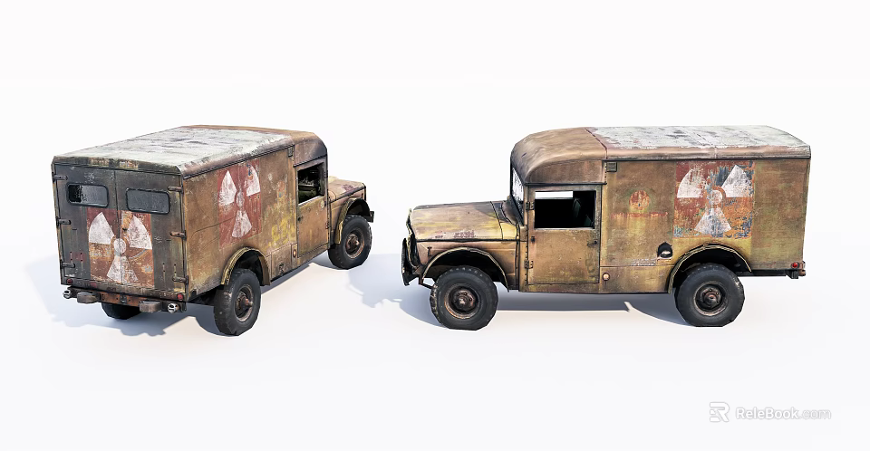 Vintage Military Trucks With Old Worn Out Appearance And Military Emblems 3d model 