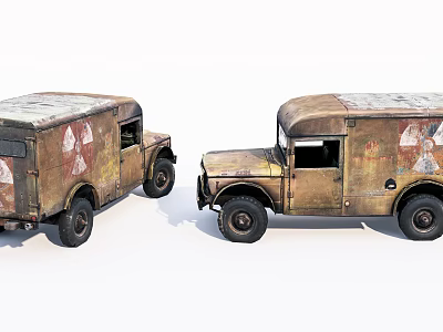 Vintage Military Trucks With Old Worn Out Appearance And Military Emblems 3d model