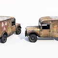 Vintage Military Trucks With Old Worn Out Appearance And Military Emblems
