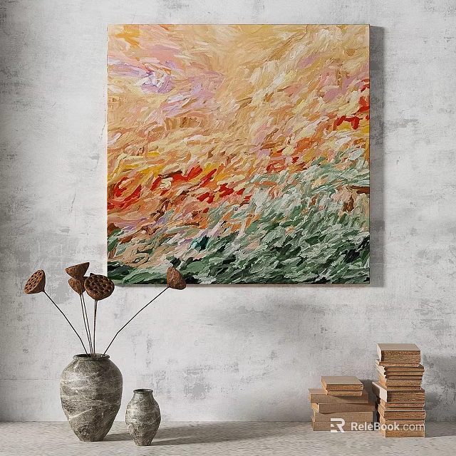 Vibrant Abstract Painting With Textured Brushstrokes Warm And Cool Tones Decorative Art 3d model 