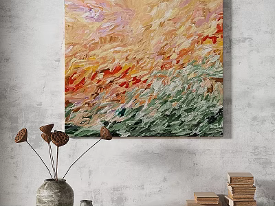 Vibrant Abstract Painting With Textured Brushstrokes Warm And Cool Tones Decorative Art 3d model