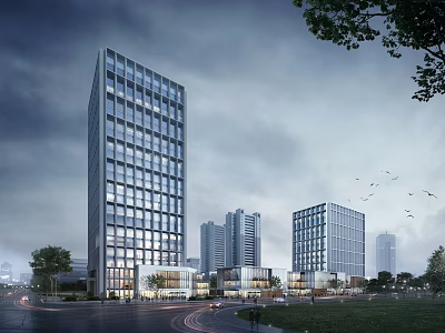 Modern Office Buildings With Glass Curtain Walls In Urban Landscape 3d model