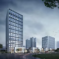 Modern Office Buildings With Glass Curtain Walls In Urban Landscape