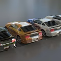 Row of Custom Modified Sports Cars With Various Colors And Flame Designs