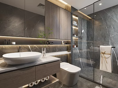 Modern Bathroom Interior With Marble Vanity Glass Shower Toilet And Large Mirror 3d model
