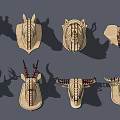 Wooden Animal Head Wall Decor with Striped Design for Modern Home Decoration