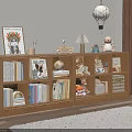 Wooden Bookcase With Books Toys Globe Lamp Photo Frame And Decorative Items In Cozy Home