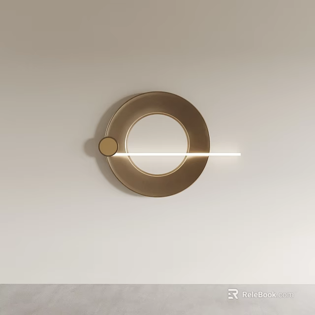 Wall Mounted Golden Plate Decor with Circular Cutout Small Accent and White Light Strip 3d model 