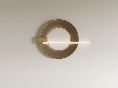 Wall Mounted Golden Plate Decor with Circular Cutout Small Accent and White Light Strip 3d model