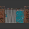 Rusted Metal Pillars With Barbed Wire Fence And Blue Panel Entrance Gate Structure