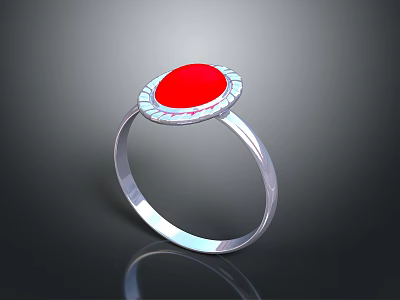 Elegant Silver Ring With Red Gemstone And White Decorative Accents 3d model