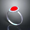 Elegant Silver Ring With Red Gemstone And White Decorative Accents