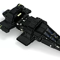 Black Sci-Fi Spaceship Model Featuring Complex Angular Design Modular Components And Green White Engine Details 3d model