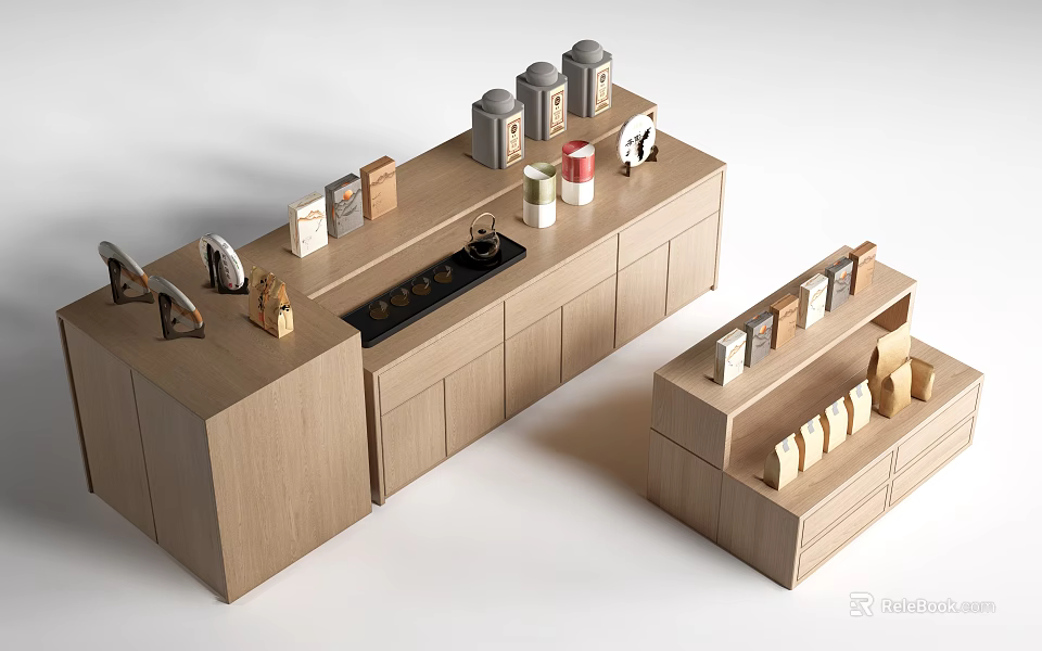 Modern Light Wood Display Shelf Cabinets For Tea Shop Retail Commercial Product 3d model 