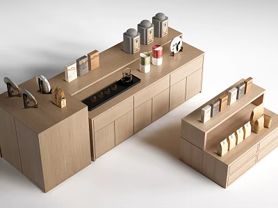 Modern Light Wood Display Shelf Cabinets For Tea Shop Retail Commercial Product 3d model
