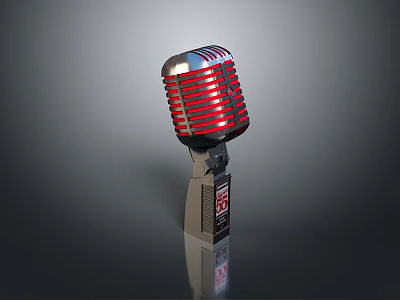 Vintage Microphone Design With Red And Silver Metallic Stripes And Logo Base For Daily Use 3d model