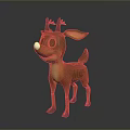 3D Cartoon Reindeer Model Standing With Brown Body White Nose Small Antlers And Smiling Expression