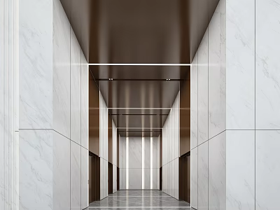 Modern Elevator Lobby Design With Marble Walls Metal Ceiling And Lighting 3d model
