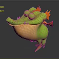 Cute Green And Orange Cartoon Crocodile With Wings And Lazy Expression