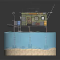 Floating Metal Cabin on Water with Solar Panels Platform Ladder and Storage Structure