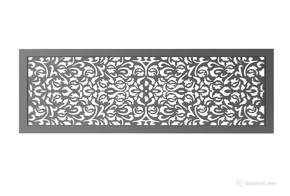 Decorative Rectangular Room Divider With Black Frame And Intricate Floral Pattern 3d model