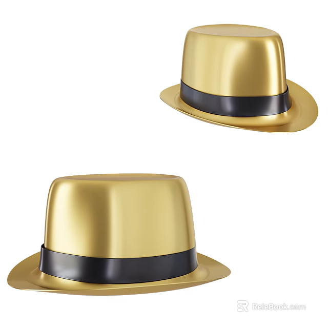 Golden Top Hats With Black Band Stylish Fashion Accessory For All 3d model 